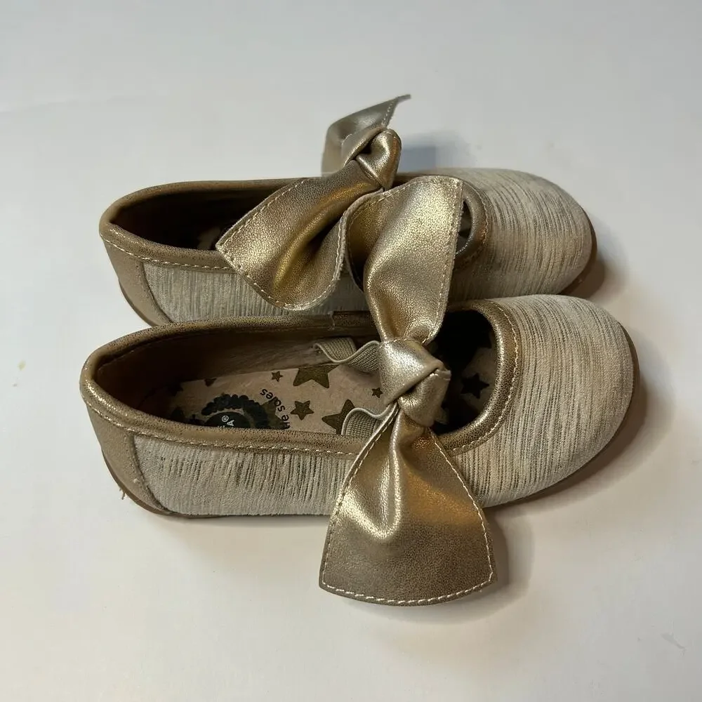 Livie & Luca Gold Metallic Bow Mary Jane Kids Shoes